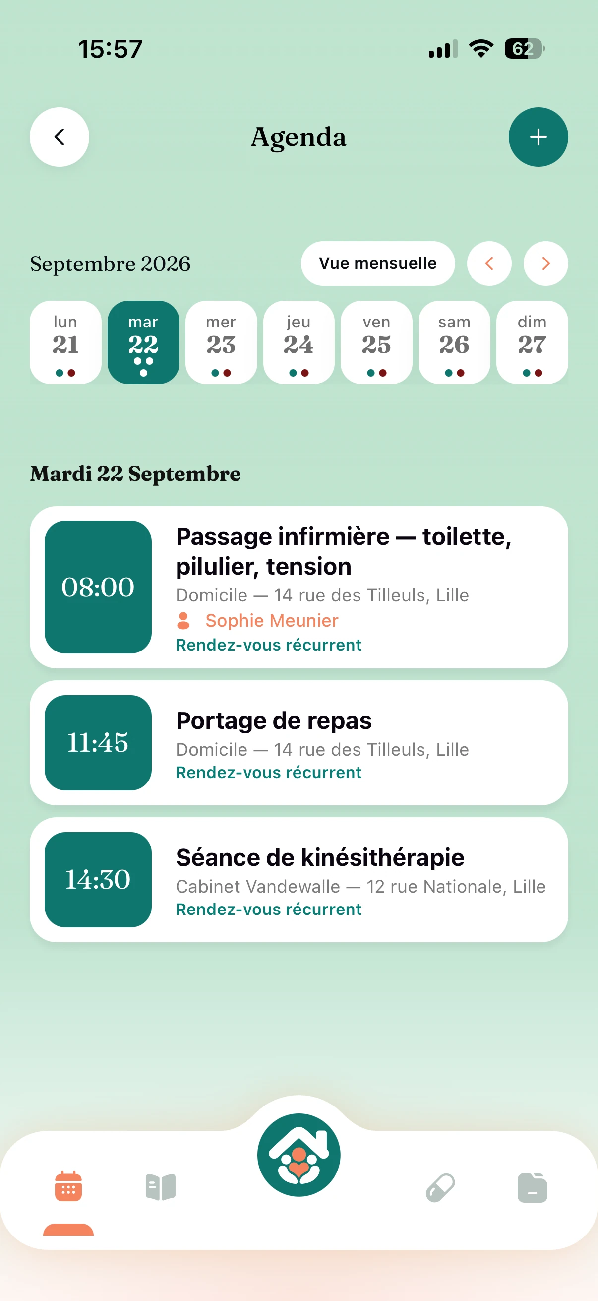 Agenda partagé Tribulys avec les rendez-vous et passages du mardi 22 septembre